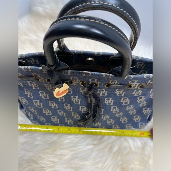 Dooney & Bourke Monogram Denim Crossbody/ Mini Satchel Leather Trim & Tassels - Picture 13 of 17